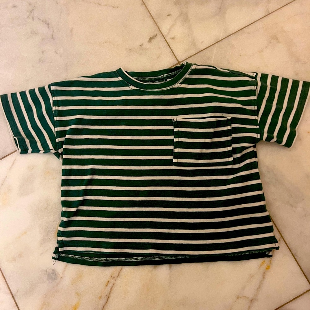 Zara Boys Green Striped Kids T-Shirt